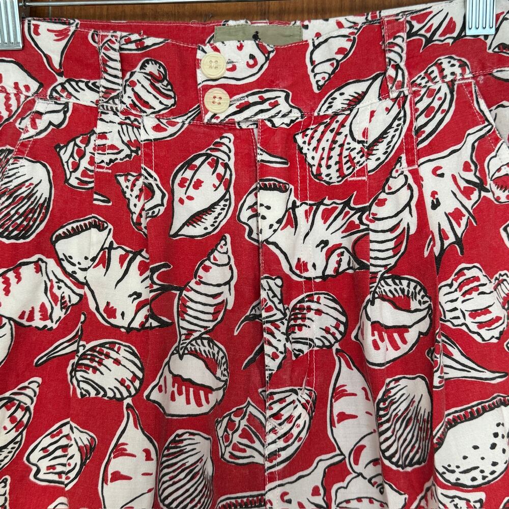 Vintage Royal Robbins Red White Seashell High Waist Pleated Cotton Shorts Sz 6 - Picture 3 of 14